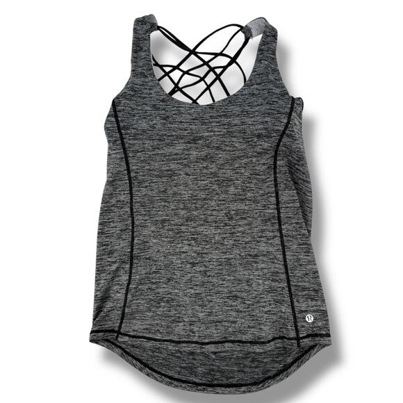Lululemon Built In Bra Cross Strap Back Tank Top Size 12 Black Gray - Picture 1 of 4